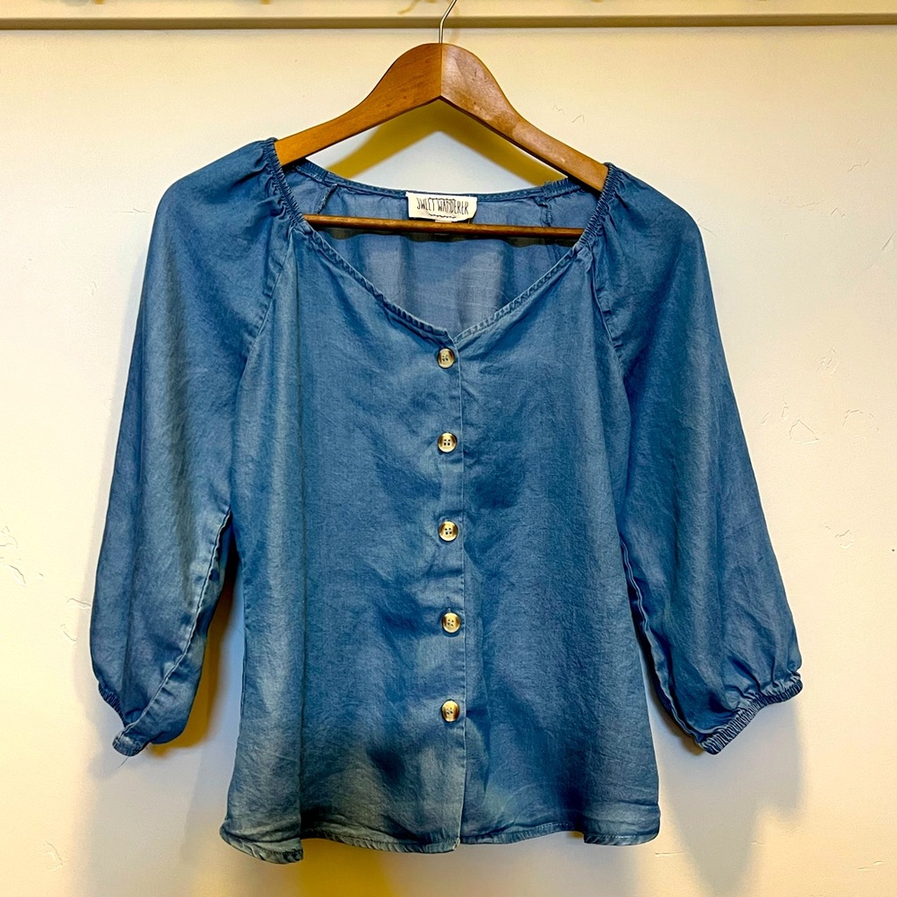 Sweet Wanderer “Denim” Button Up Blouse